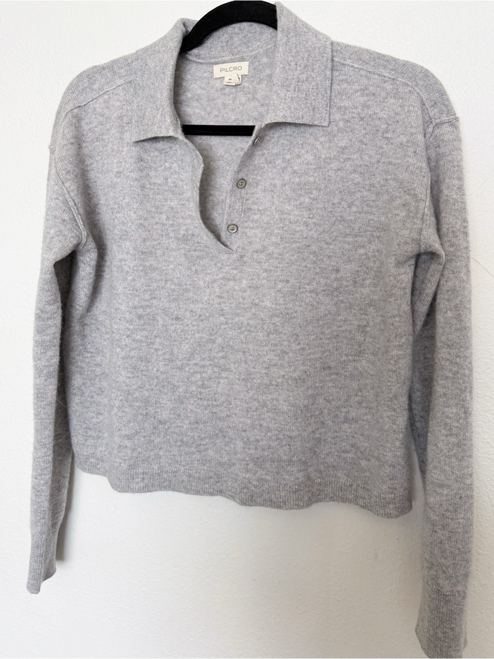 Anthropologie Pilcro Jensen 100% Cashmere Cropped Polo Sweater Gray XS